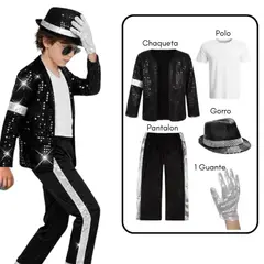 GENERICO - Traje  Michael Jackson Negro Niños - Talla desde 4 hasta 14