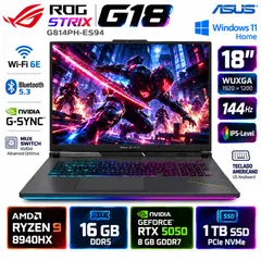 ASUS - Laptop ROG Strix G18 G814PH-ES94 R9 8940HX 16GB 1TB RTX 5050 8GB 18" 144Hz