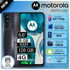 MOTOROLA - Celular Moto G52 6.6" Pulg. 6GB RAM 128GB Android 12 - Negro