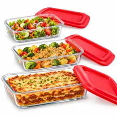 INSPIRA MARKET - Set x3 Contenedores de Vidrio Organizadores para Cocina 3 Tamaños con Tapa
