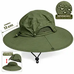 GENERICO - Sombrero ala ancha 13 cm impermeable protección UV transpirable trekking outdoor