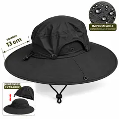 GENERICO - Sombrero ala ancha 13 cm impermeable protección UV transpirable trekking outdoor