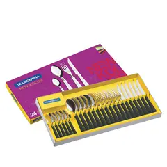 TRAMONTINA - Juego de Cubiertos New Kolor Negro x 24 Piezas