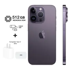 APPLE - Iphone 14 Pro Max 512gb Grafito Purple 5G + Kit de carga. Reacondicionado Grado A+ A2651.