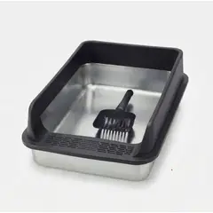 GENERICO - ARENERO ABIERTO PARA GATO RECTANGULAR DE ACERO INOXIDABLE CON PALA 60 x 40 x 22cm GRANDE
