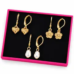 Cyzone - Set de aretes para mujer x3 Clean Gold