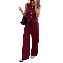 GIOIO - Conjunto Mujer Chaleco y Pantalón Largo Casual