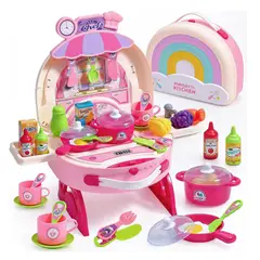 GENERICO - Cocina De Juguete 2 En 1 Maletín Portátil Mini Chef Arcoíris 31 pcs Para Niñas