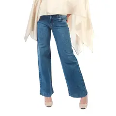 MICHELLE BELAU - Pantalón Jean Recto De Basta Ancha CELESTE