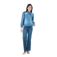 MICHELLE BELAU - Pantalón Jean Recto De Basta Ancha CELESTE