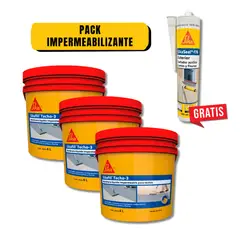 SIKA - Pack 3 Impermeabilizantes para Techos Sikafill Techo-3 Gris x 4 L + GRATIS SikaSeal-176