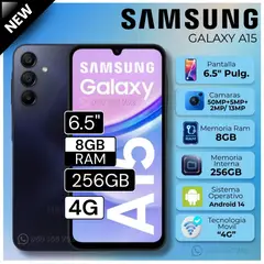 SAMSUNG - Celular Galaxy A15 4G 6.5" Pulg. 8GB RAM 256GB Android 14 - Negro Azulado