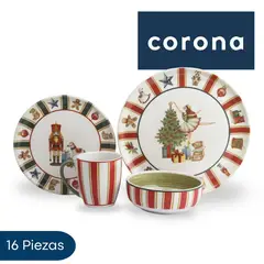 CORONA - Vajilla Toys Holidays 16 piezas para Navidad