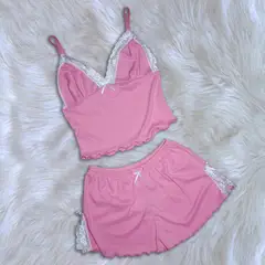 GENERICO - Pijama Conjunto Set Short y Top Baby Rib Chicle