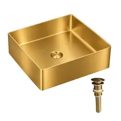 XM - LAVAMANOS DE ACERO INOXIDABLE NANO DORADO DE 40CM X 40CM