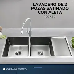 FRATELLI - Lavadero Doble Poza Satinado con Escurridor Integrado y Desagüe