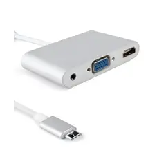 SEISA - Adaptador Tipo C A HDMI 4k Y VGA Con Audio 3.5mm Hub 3 En 1 PLATEADO