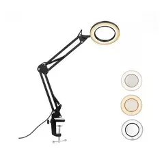 SEISA - Lámpara de Escritorio Articulada de Metal con Lupa y Luz LED Cable USB