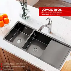 XM - LAVADERO DE COCINA 2 POZAS CON ESCURRIDERO ACERO ULD03-12050