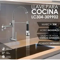 GENERICO - LLAVE DE COCINA DOBLE PICO PARED RETRACTIL SATINADO LC304-309902