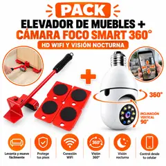 GENERICO - PACK ELEVADOR DE MUEBLES Y CAMARA FOCO SMART 360° HD WIFI Y VISION NOCTURNA