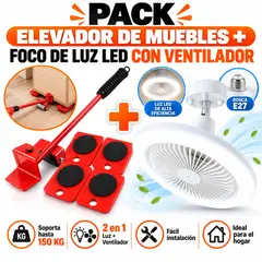 GENERICO - PACK ELEVADOR DE MUEBLES Y FOCO DE LUZ LED CON VENTILADOR