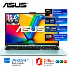 ASUS - Laptop Vivobook Amd Ryzen 5 40, 8GB DDR5, SSD 512GB, 15.6" FHD