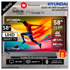 HYUNDAI - Televisor 58 4K QLED Smart Google Gris HYLED5813QG + Regalo