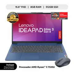 LENOVO - LAPTOP IDEAPAD SLIM 3 AMD RYZEN 3 8GB RAM 512GB SSD 15.6"