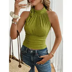 GENERICO - Blusa de Moda con Lazo y cuello alto para Mujer