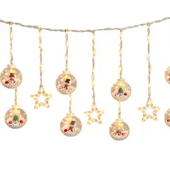GENERICO - Luces LED Navideñas Cortina 3 Metros – 5 Bolas Con Contenido Navideño + 5 Estrellas