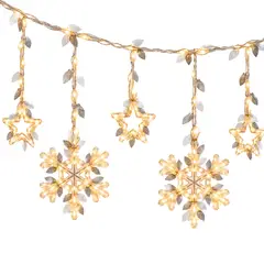 GENERICO - Luces LED Navideñas Cortina 3 Metros – 4 Copos de Nieve + 4 Estrellas