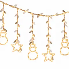 GENERICO - Luces LED Navideñas Cortina 3 Metros – 4 Hombres de Nieve + 4 Estrellas