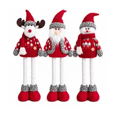 GENERICO - Pack x3 Muñecos Navideños Patilargos 30-50 cm – Papá Noel, Reno y Hombre de Nieve Rojo Clasico