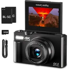 GENERICO - Camara Digital VJIANGER 4K 64MP Pantalla Flip Zoom 18X WiFi W08