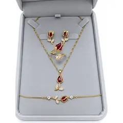 GENERICO - Set de joyería tulipán ROJO de acero inoxidable con estuche - PRESENTACIÓN PREMIUM