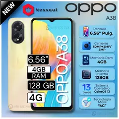 OPPO - Celular A38 6.56" Pulg. 4GB RAM 128GB ColorOS 13.1 - Dorado