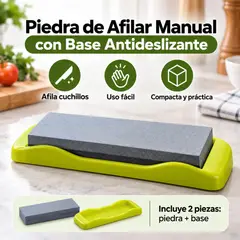 GENERICO - Piedra de Afilar Afilador Cuchillos 15 cm con Base Antideslizante - Set 2 Piezas