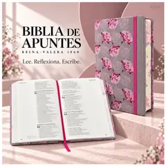 OEM - Biblia de Apuntes Reina Valera 1960 - Tapa Dura de Tela Gris con Diseño Floral