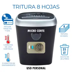 GENERICO - Trituradora De Papel 8 Hojas Micro Corte 23 Litros