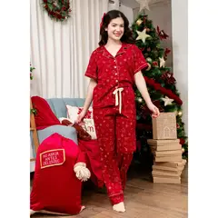 SOÑALIERE - Pijama Mujer Navidad Guinda Camisera Estampado Pantalón Algodon Pima