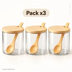GENERICO - Frasco de Vidrio con Tapa y Cuchara de Bambú para Cocina