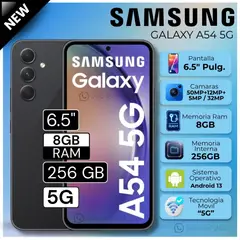 SAMSUNG - Celular Galaxy A54 5G 6,5" Pulg. 8GB RAM 256GB Android 13 - Negro