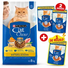CAT CHOW - Alimento para gato Esterilizados 8 kg + 2 alimentos humedos Esterilizados 85gr + 1 de regalo