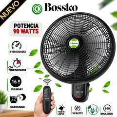 BOSSKO - Ventilador de Pared BK-16-8010PD con Control Remoto 90 Watts 16pulgadas