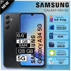 SAMSUNG - Celular Galaxy A34 5G 6.6" Pulg. 6GB RAM 128GB Android 13- Negro