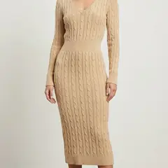 GENERICO - Vestido hilo grueso mujer casual cuello doble V tejido color Vainilla