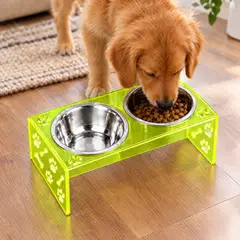 QUIMERA - Plato para mascotas Neón Amarillo - Comedero y bebedero de 36 × 20 cm