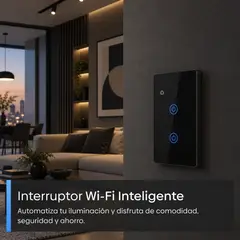 NEXIO - Interruptor Inteligente de Luz Wifi 2 Botones Alexa Doble Negro