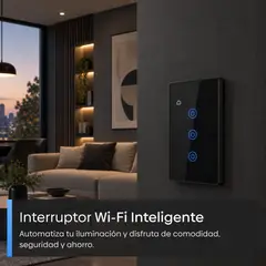 NEXIO - Interruptor Inteligente de Luz Wifi 3 Botones Alexa Triple Negro